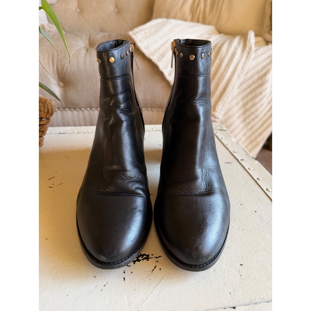 JIMMY CHOO Ankle Boots Black Studded Leather Block Melvin Women's Size 41 1/2 - Picture 3 of 16